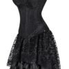 Elegant black gothic corset dress for women with lace details and ruffled hemline