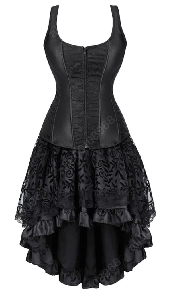 Elegant gothic corset dress for women with lace and ruffled hem design in black