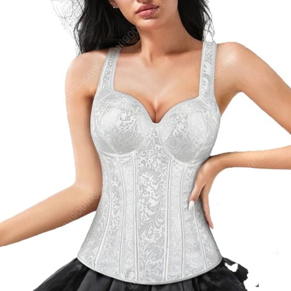 Elegant white gothic corset dress for women featuring intricate lace and a flattering silhouette
