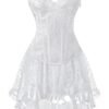 Elegant white gothic corset dress for women with lace details and layered skirt