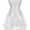 White gothic corset dress for women with intricate lace and a layered ruffled hem