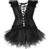 Black gothic corset dress with skirt featuring lace-up back and tulle details for a dramatic look