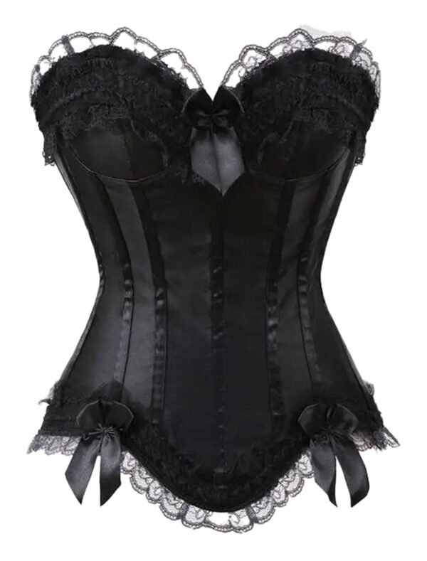 Elegant gothic corset dress with skirt featuring lace trim and satin fabric for a romantic look