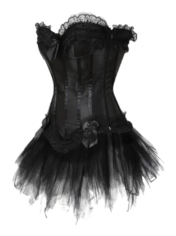 LuckeLadybug gothic corset dress with skirt featuring lace details and a tulle overlay for a dramatic look