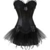 Elegant gothic corset dress with skirt featuring lace accents and tulle overlay for a fashionable look