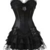 LuckeLadybug LLC Gothic corset dress with skirt featuring lace trim and frilly layers