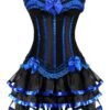 Luxurious gothic corset tutu dress plus size with black and blue satin bows and layered tulle skirt