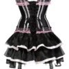 LuckeLadybug LLC gothic corset tutu dress plus size with lace and ruffled layers in black and pink