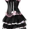LuckeLadybug LLC gothic corset tutu dress plus size with pink lace and bow details in black