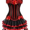 Elegant gothic corset tutu dress plus size in black and red with lace and bow details