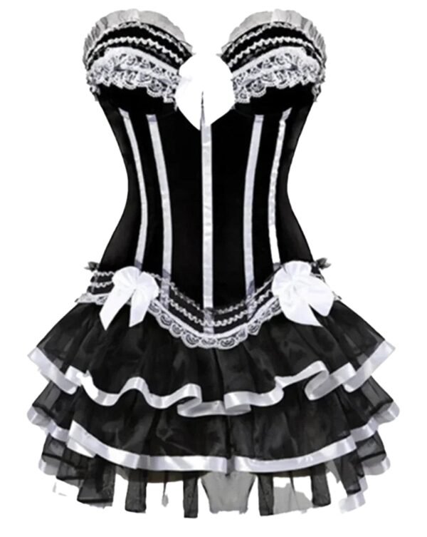 Gothic corset tutu dress plus size with black lace and satin detailing, elegant and stylish design