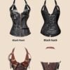 Gothic court corset top in black and brown, showcasing stylish front and back designs with high-end materials