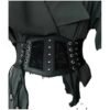 Gothic lace corset belt made of black fabric with lace panels and metal eyelets for a dramatic style