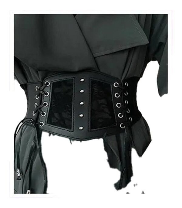 Gothic Lace Corset Belt for Stylish Looks 11 Gothic Lace Corset Belt for Stylish Looks Gothic lace corset belt made of black fabric with lace panels and metal eyelets for a dramatic style