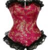 Gothic lace corset for women in red with gold detailing and black lace trim