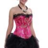 LuckeLadybug LLC Gothic lace corset for women in pink and black with a fitted design and layered tulle skirt