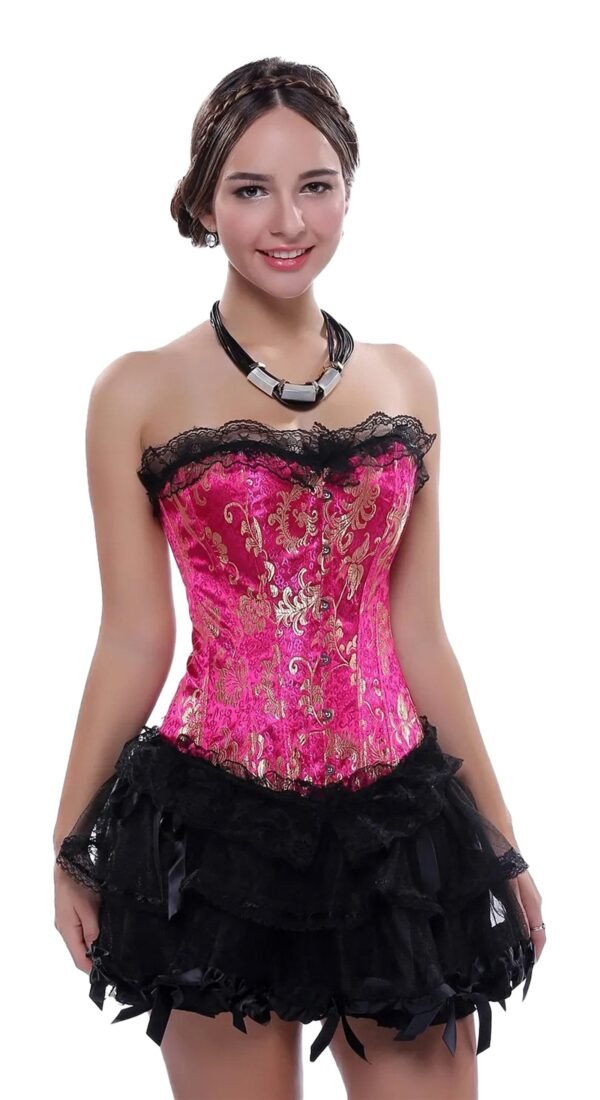 Gothic Lace Corset For Women Elegant Design 19 Gothic Lace Corset For Women Elegant Design Elegant pink gothic lace corset for women with black ruffle skirt and lace detailing
