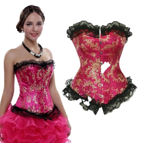Gothic Lace Corset For Women Elegant Design 18 Gothic Lace Corset For Women Elegant Design Elegant pink and gold gothic lace corset for women with intricate design and black trim
