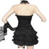 Gothic lace strapless corset top with a layered ruffle skirt for a dramatic look