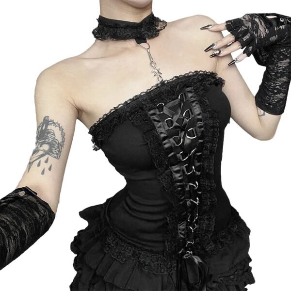Gothic Lace Strapless Corset Top 44 Gothic Lace Strapless Corset Top Gothic lace strapless corset top with lace trim and adjustable lace-up front for a dramatic look