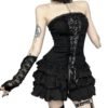 LuckeLadybug LLC gothic lace strapless corset top with ruffled skirt and lace details for a dramatic look