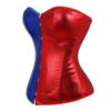 Vibrant red and blue gothic overbust corset for women with a sleek design and metal closures