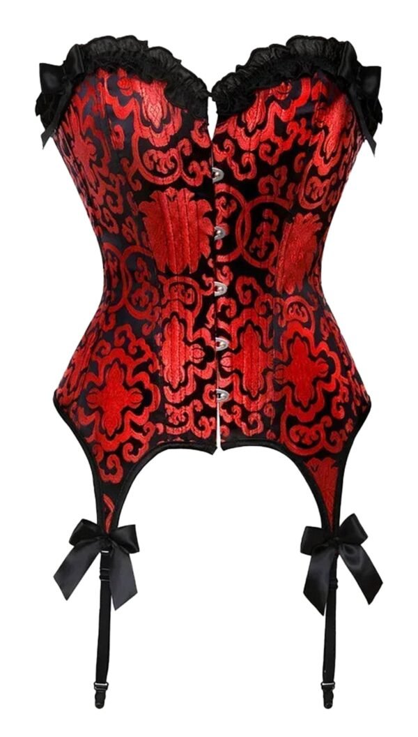 Gothic Red Burlesque Corset Top 30 Gothic Red Burlesque Corset Top Gothic red burlesque corset top with black lace trim and satin bow details for a dramatic look