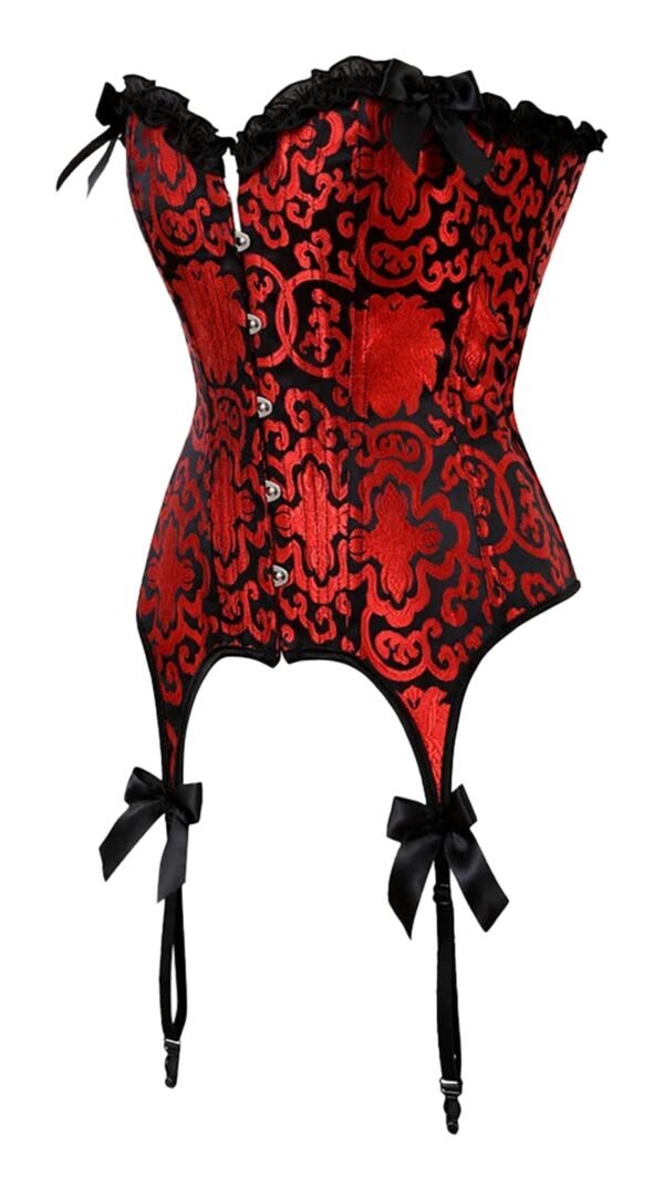 Gothic Red Burlesque Corset Top 27 Gothic Red Burlesque Corset Top Gothic red burlesque corset top with intricate design and lace trim for a dramatic silhouette