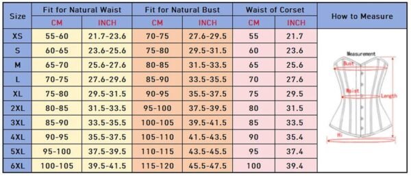 Gothic Red Burlesque Corset Top 24 Gothic Red Burlesque Corset Top Gothic red burlesque corset top size chart showing detailed measurements for perfect fit