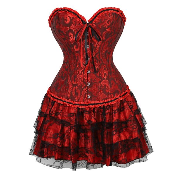 Gothic Red Corset Dress With Lace Trim 23 Gothic Red Corset Dress With Lace Trim gothic red corset dress red lace layered skirt