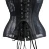 Black LuckeLadybug LLC gothic underbust corset for women with lace panels and adjustable laces