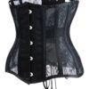 Elegant gothic underbust corset for women featuring lace details and a sleek black design