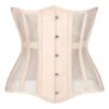 LuckeLadybug LLC Gothic underbust corset for women in light pink with lace detailing and classic hook closures