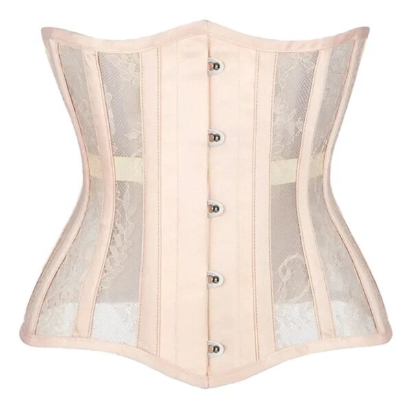 Gothic Underbust Corset For Women 60 Gothic Underbust Corset For Women LuckeLadybug LLC Gothic underbust corset for women in light pink with lace detailing and classic hook closures