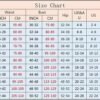 Size chart for Gothic Underbust Corset for Women displaying various sizes and measurements