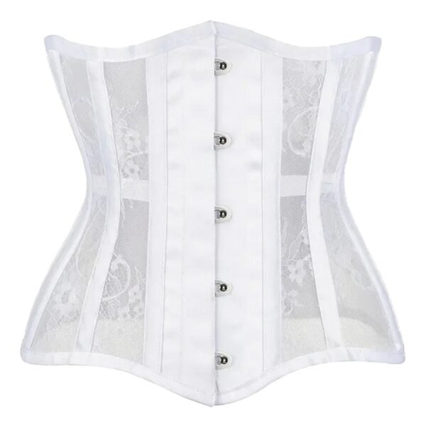 Gothic Underbust Corset For Women 59 Gothic Underbust Corset For Women LuckeLadybug LLC Gothic underbust corset for women in white with lace detailing and adjustable front clasps