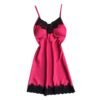LuckeLadybug ice silk backless nightgown for women in pink with black lace detailing