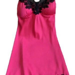 LuckeLadybug LLC pink babydoll with lace trim, ice silk backless nightgown for women
