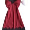 Red LuckeLadybug LLC ice silk backless nightgown for women with lace detailing and adjustable straps