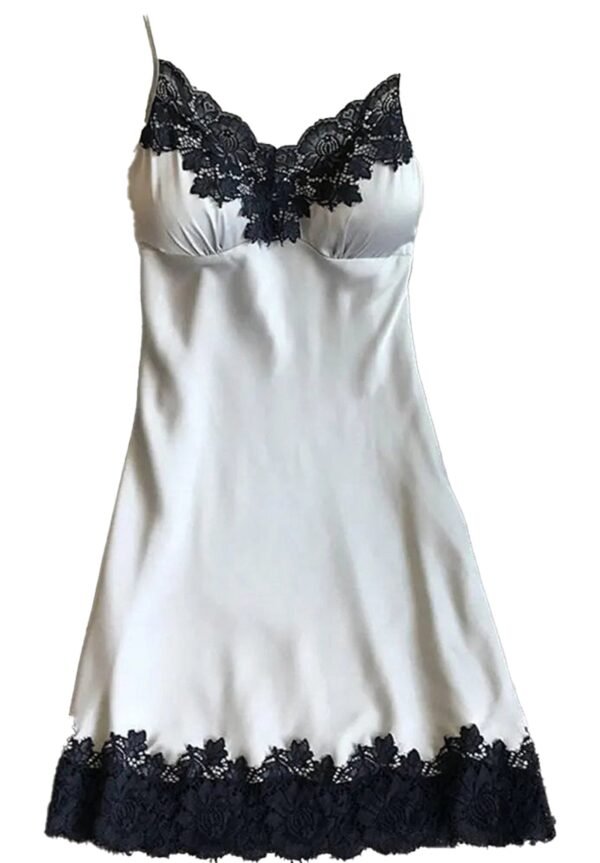 Ice Silk Backless Nightgown For Women 22 Ice Silk Backless Nightgown For Women Elegant ice silk backless nightgown for women with lace detailing along the neckline and hem