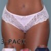 LuckeLadybug LLC lace bikini briefs 3 pack modeled in pink with inset white pink and navy lace back views