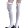 White JK Lolita thigh high stockings with ruffled tops and ribbon ties, perfect for a cute outfit