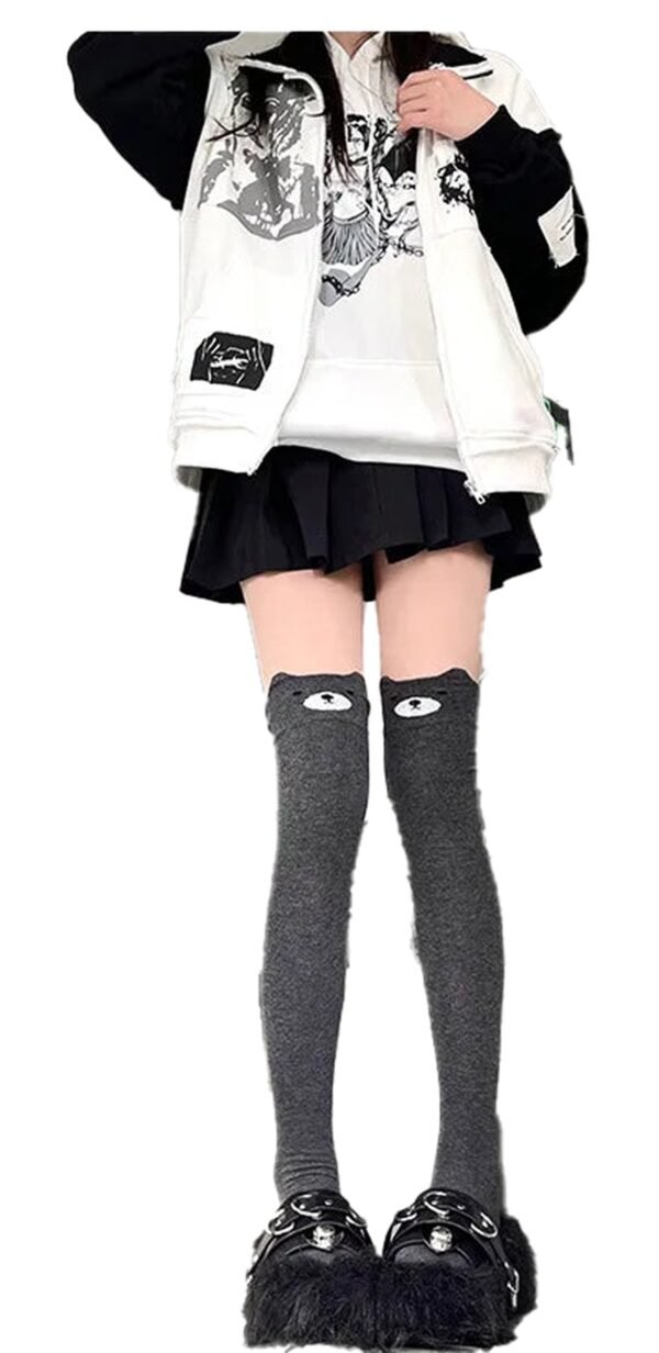 Kawaii cat over the knee socks in gray, perfect for fashionable and playful outfits