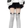 Kawaii cat over the knee socks in gray with cute cat face design for stylish outfits