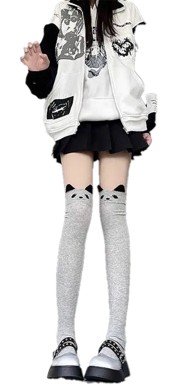 Kawaii cat over the knee socks in gray with cute cat face design for stylish outfits