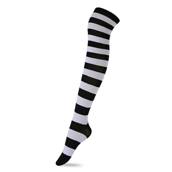Kawaii striped knee high socks in black and white stripes for a playful and stylish look