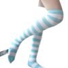 LuckeLadybug LLC kawaii striped knee high socks in light blue and white for playful outfits
