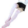 LuckeLadybug LLC kawaii striped knee high socks in pink and white for a cute playful look