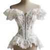 LuckeLadybug LLC lace ruffle corset top in white with off-shoulder design and intricate lace details