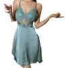 LuckeLadybug lace satin camisole nightgown in teal with delicate lace detailing and adjustable straps